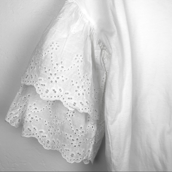 TOPSHOP White Eyelet Double Layer Sleeve Tee Shirt - Picture 4 of 15